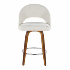 Renee Upholstered 26" Fixed-Height Counter Stool - Set of 2 - Walnut Wood, Cream Fabric, Chrome Metal