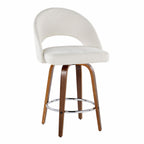 Renee Upholstered 26" Fixed-Height Counter Stool - Set of 2 - Walnut Wood, Cream Fabric, Chrome Metal