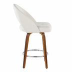 Renee Upholstered 26" Fixed-Height Counter Stool - Set of 2 - Walnut Wood, Cream Fabric, Chrome Metal