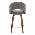 Renee Upholstered 26" Fixed-Height Counter Stool - Set of 2 - Walnut Wood, Dark Grey Fabric, Chrome Metal