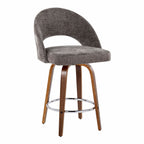 Renee Upholstered 26" Fixed-Height Counter Stool - Set of 2 - Walnut Wood, Dark Grey Fabric, Chrome Metal