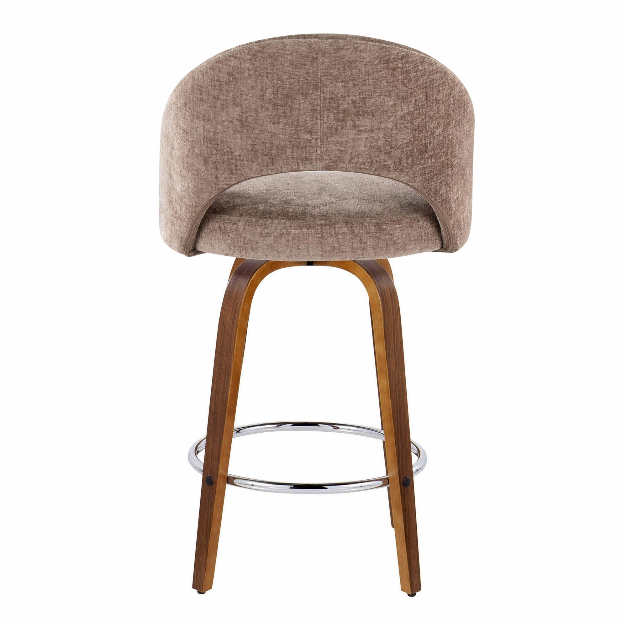 Renee Upholstered 26" Fixed-Height Counter Stool - Set of 2 - Walnut Wood, Brown Fabric, Chrome Metal