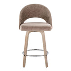 Renee Upholstered 26" Fixed-Height Counter Stool - Set of 2 - Whitewashed Wood, Brown Fabric, Chrome Metal
