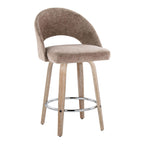Renee Upholstered 26" Fixed-Height Counter Stool - Set of 2 - Whitewashed Wood, Brown Fabric, Chrome Metal