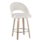 Renee Upholstered 26" Fixed-Height Counter Stool - Set of 2 - Whitewashed Wood, Cream Fabric, Chrome Metal