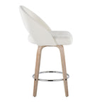 Renee Upholstered 26" Fixed-Height Counter Stool - Set of 2 - Whitewashed Wood, Cream Fabric, Chrome Metal