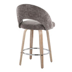 Renee Upholstered 26" Fixed-Height Counter Stool - Set of 2 - Whitewashed Wood, Dark Grey Fabric, Chrome Metal