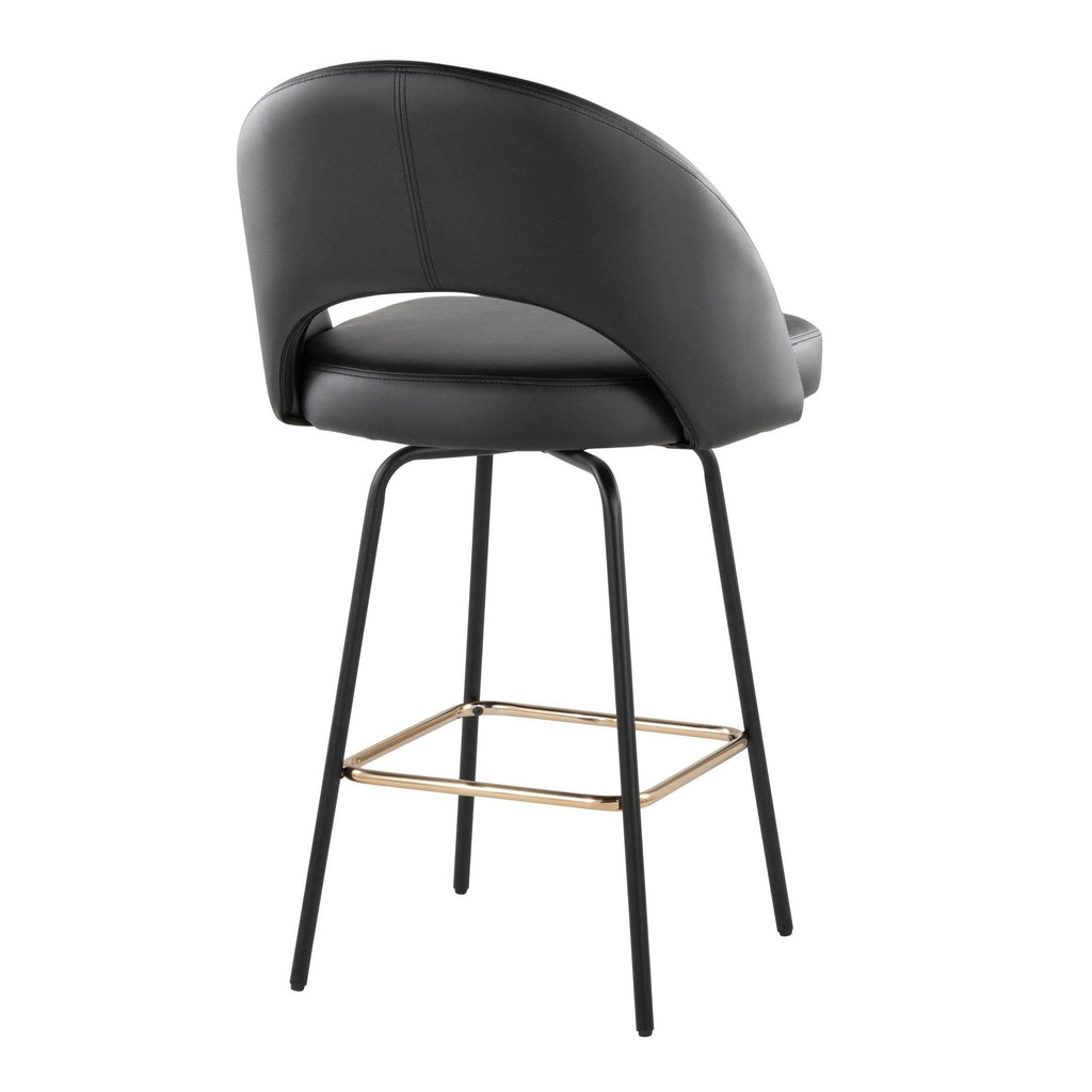 Renee Upholstered 26" Fixed-Height Counter Stool - Set of 2 - Black Metal, Black Pu, Gold Metal