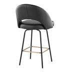 Renee Upholstered 26" Fixed-Height Counter Stool - Set of 2 - Black Metal, Black Pu, Gold Metal