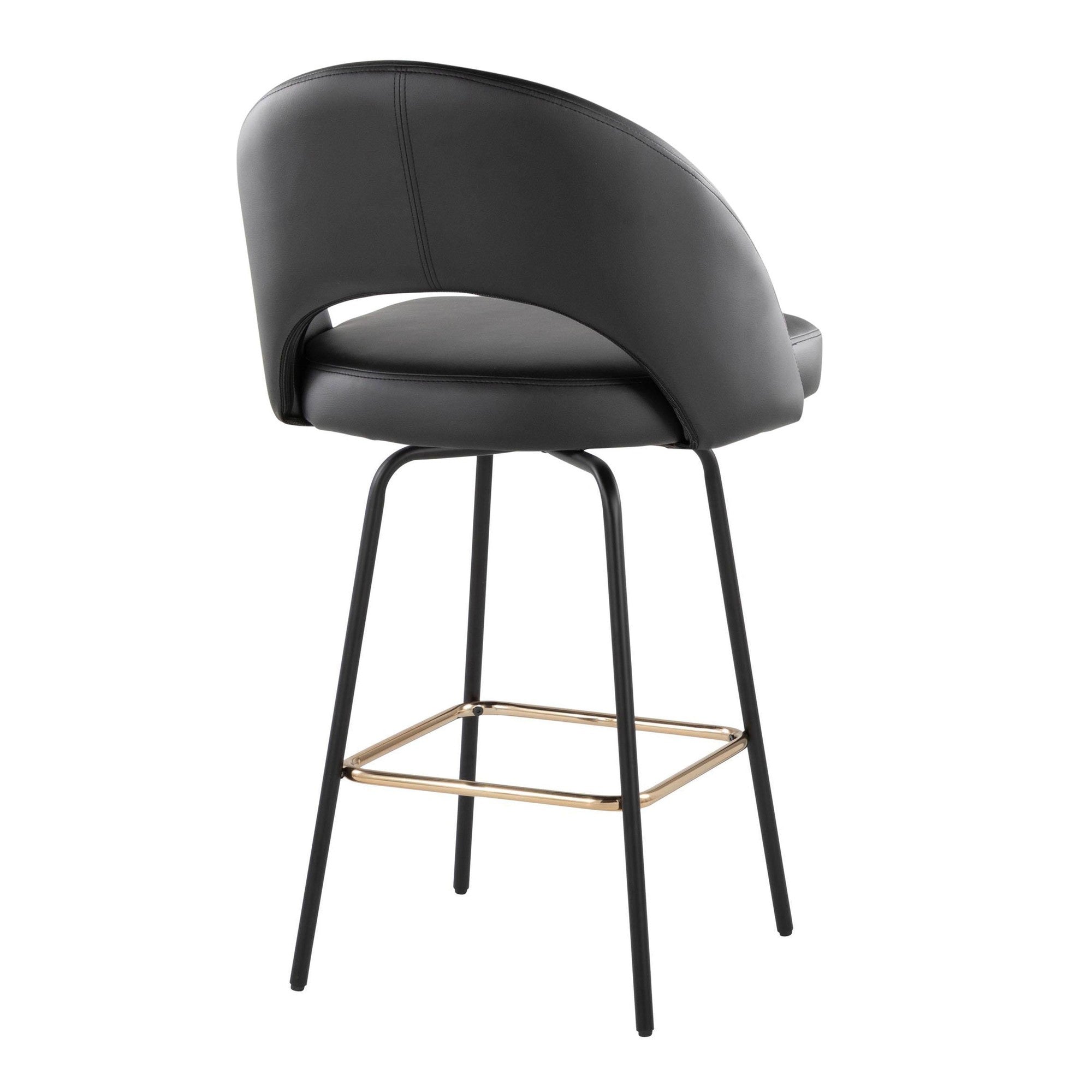 Renee Upholstered 26" Fixed-Height Counter Stool - Set of 2 - Black Metal, Black Pu, Gold Metal