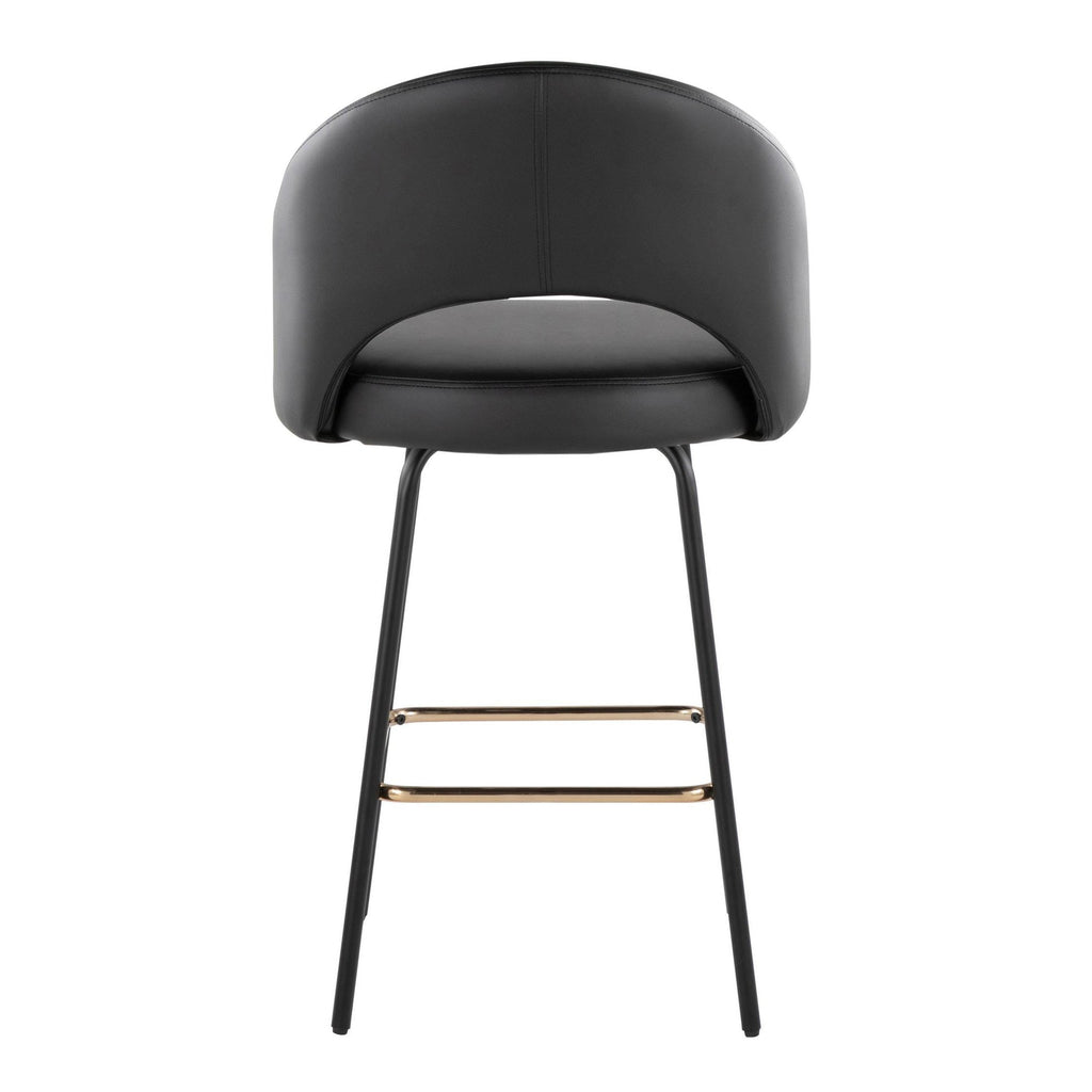 Renee Upholstered 26" Fixed-Height Counter Stool - Set of 2 - Black Metal, Black Pu, Gold Metal