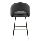 Renee Upholstered 26" Fixed-Height Counter Stool - Set of 2 - Black Metal, Black Pu, Gold Metal