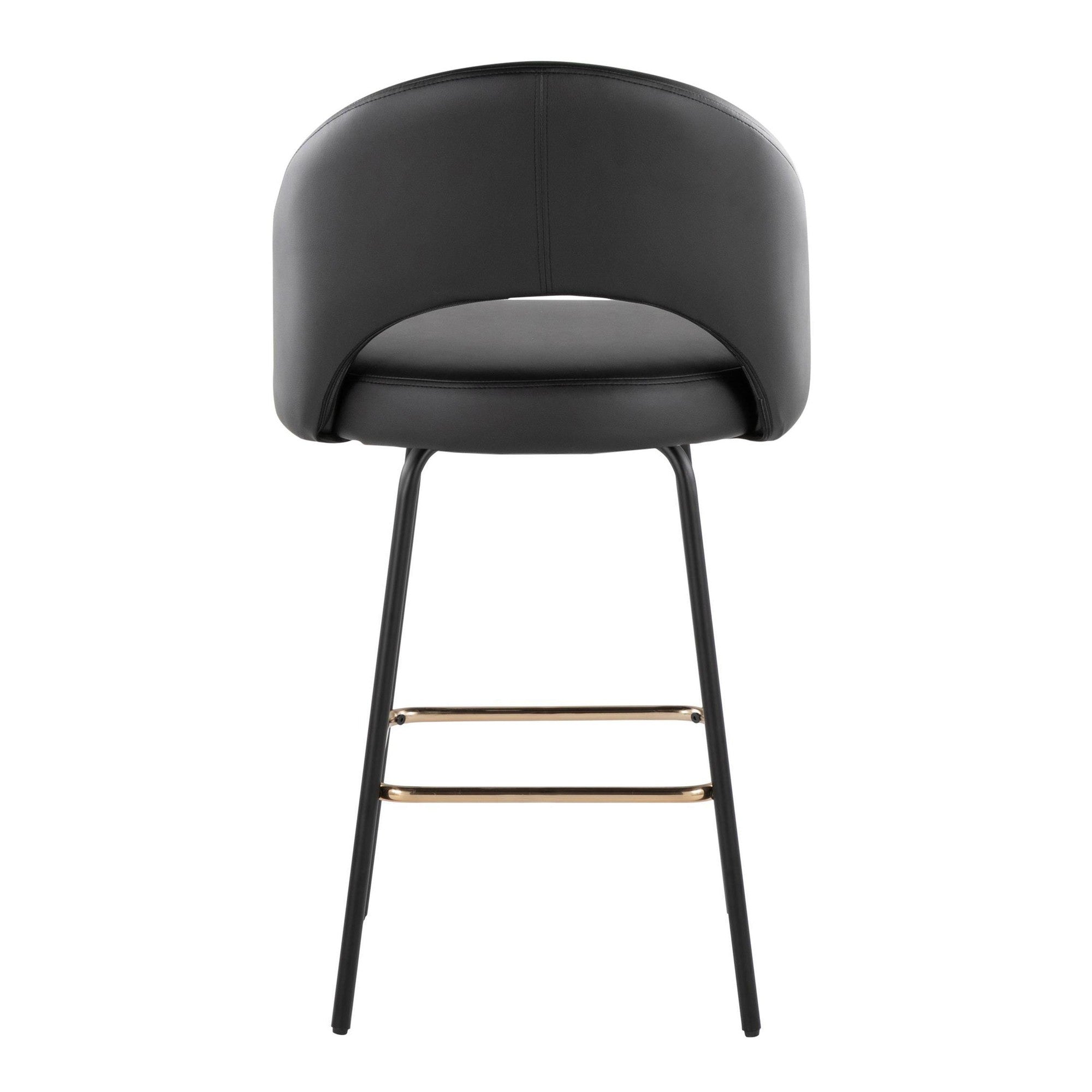 Renee Upholstered 26" Fixed-Height Counter Stool - Set of 2 - Black Metal, Black Pu, Gold Metal