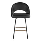 Renee Upholstered 26" Fixed-Height Counter Stool - Set of 2 - Black Metal, Black Pu, Gold Metal