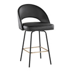Renee Upholstered 26" Fixed-Height Counter Stool - Set of 2 - Black Metal, Black Pu, Gold Metal
