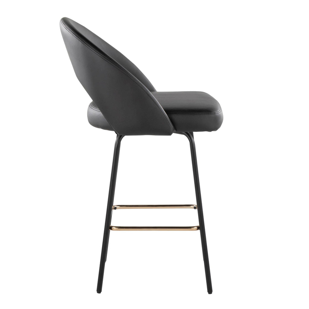 Renee Upholstered 26" Fixed-Height Counter Stool - Set of 2 - Black Metal, Black Pu, Gold Metal