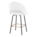 Renee Upholstered 26" Fixed-Height Counter Stool - Set of 2 - Black Metal, White Pu, Gold Metal