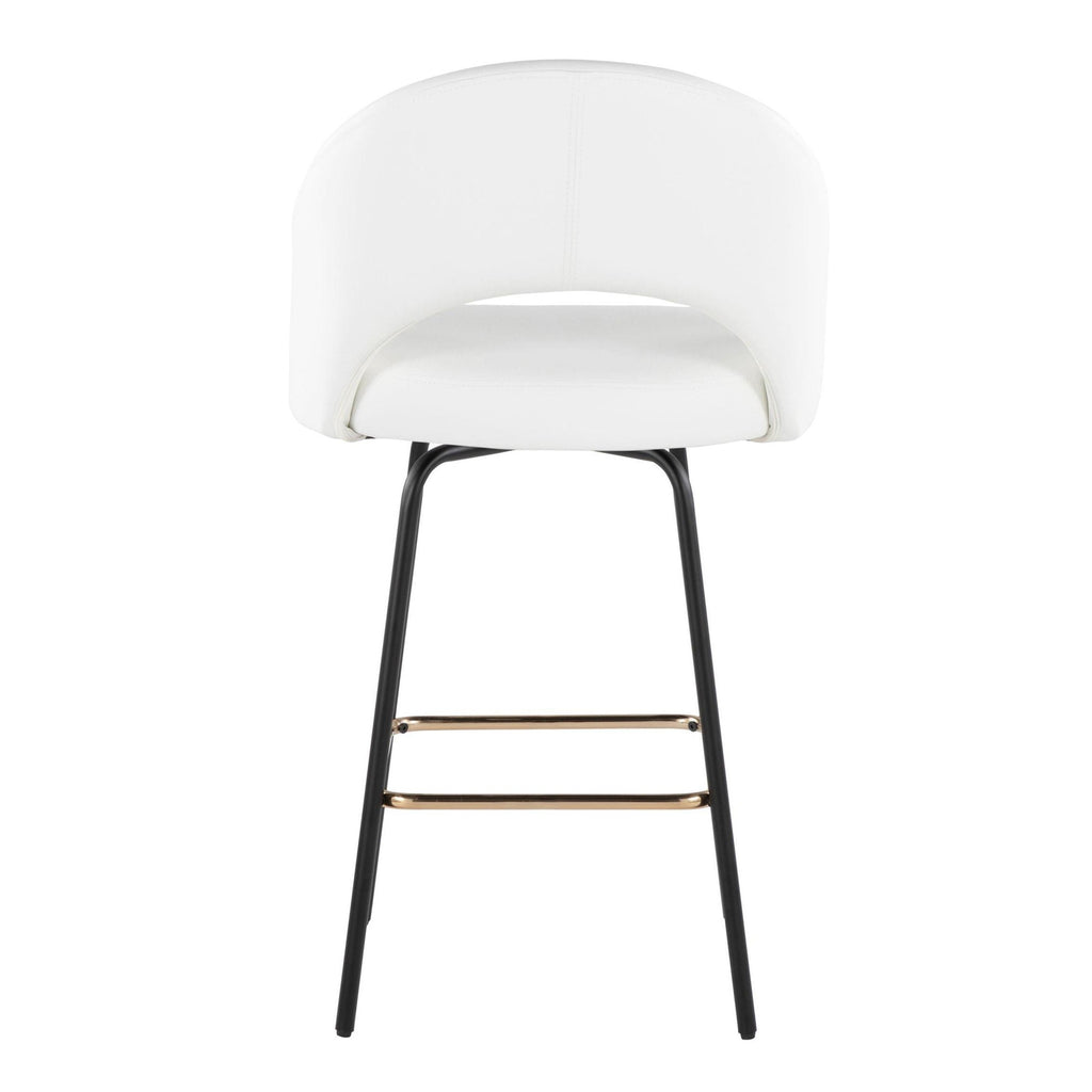 Renee Upholstered 26" Fixed-Height Counter Stool - Set of 2 - Black Metal, White Pu, Gold Metal