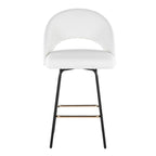 Renee Upholstered 26" Fixed-Height Counter Stool - Set of 2 - Black Metal, White Pu, Gold Metal