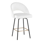 Renee Upholstered 26" Fixed-Height Counter Stool - Set of 2 - Black Metal, White Pu, Gold Metal