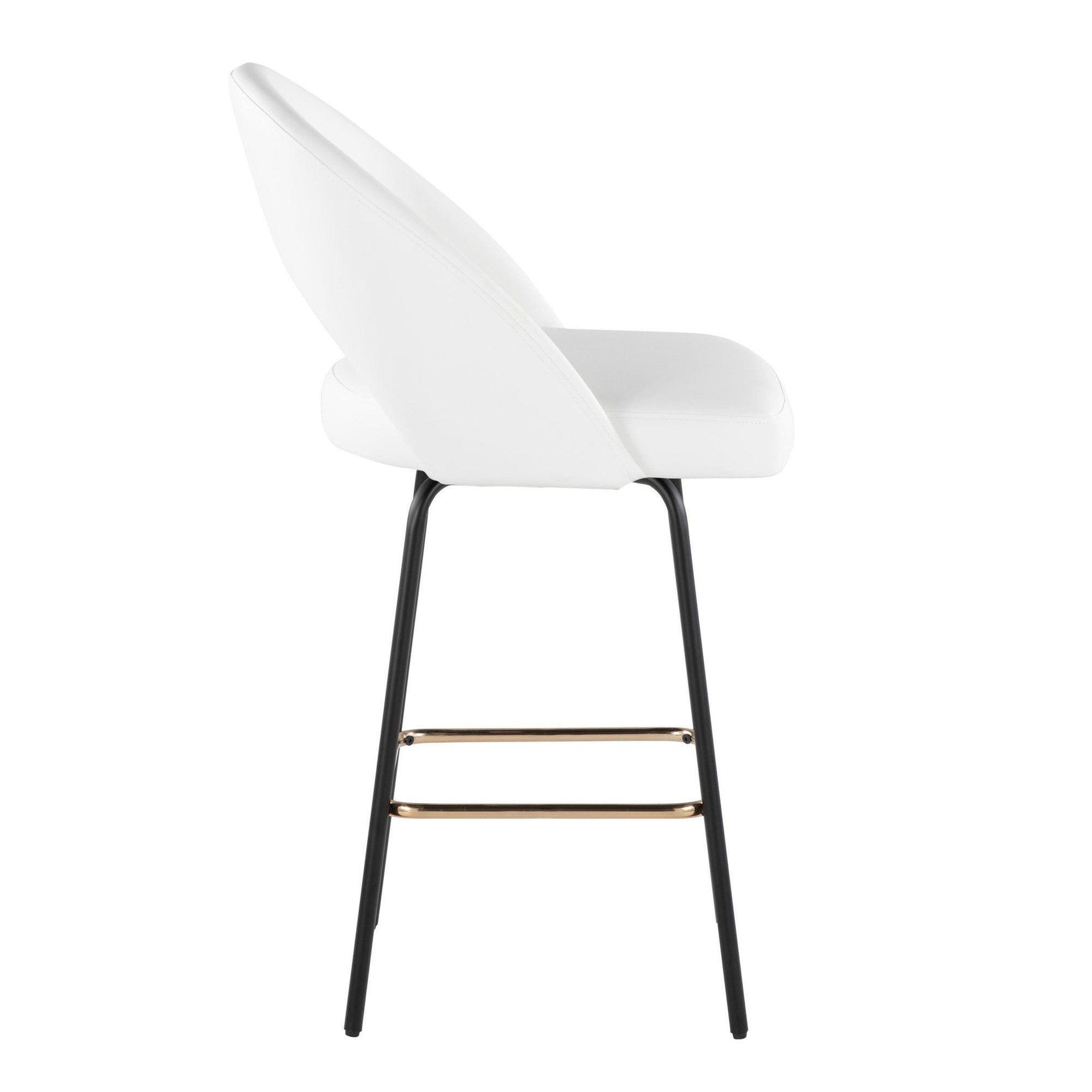 Renee Upholstered 26" Fixed-Height Counter Stool - Set of 2 - Black Metal, White Pu, Gold Metal