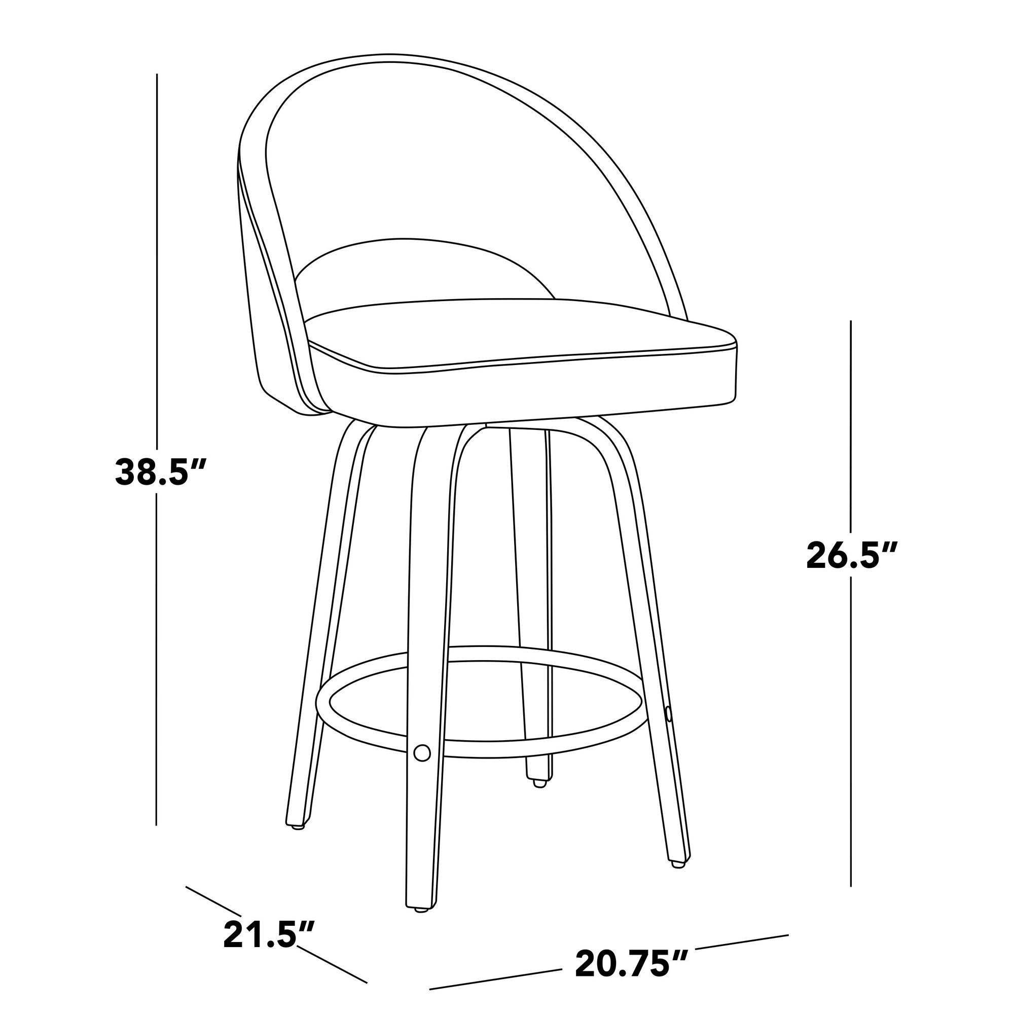 Renee 26" Fixed-Height Counter Stool - Set of 2 - White Wood, Black PU, Chrome Metal
