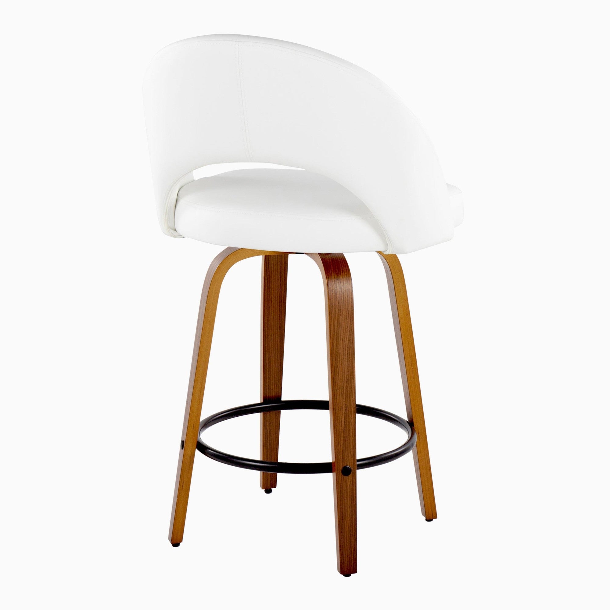 Renee Upholstered 26" Fixed-Height Counter Stool - Set of 2 - Walnut Wood, White PU, Black Metal