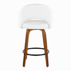 Renee Upholstered 26" Fixed-Height Counter Stool - Set of 2 - Walnut Wood, White PU, Black Metal