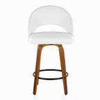 Renee Upholstered 26" Fixed-Height Counter Stool - Set of 2 - Walnut Wood, White PU, Black Metal