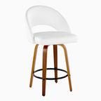 Renee Upholstered 26" Fixed-Height Counter Stool - Set of 2 - Walnut Wood, White PU, Black Metal