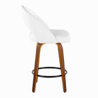 Renee Upholstered 26" Fixed-Height Counter Stool - Set of 2 - Walnut Wood, White PU, Black Metal