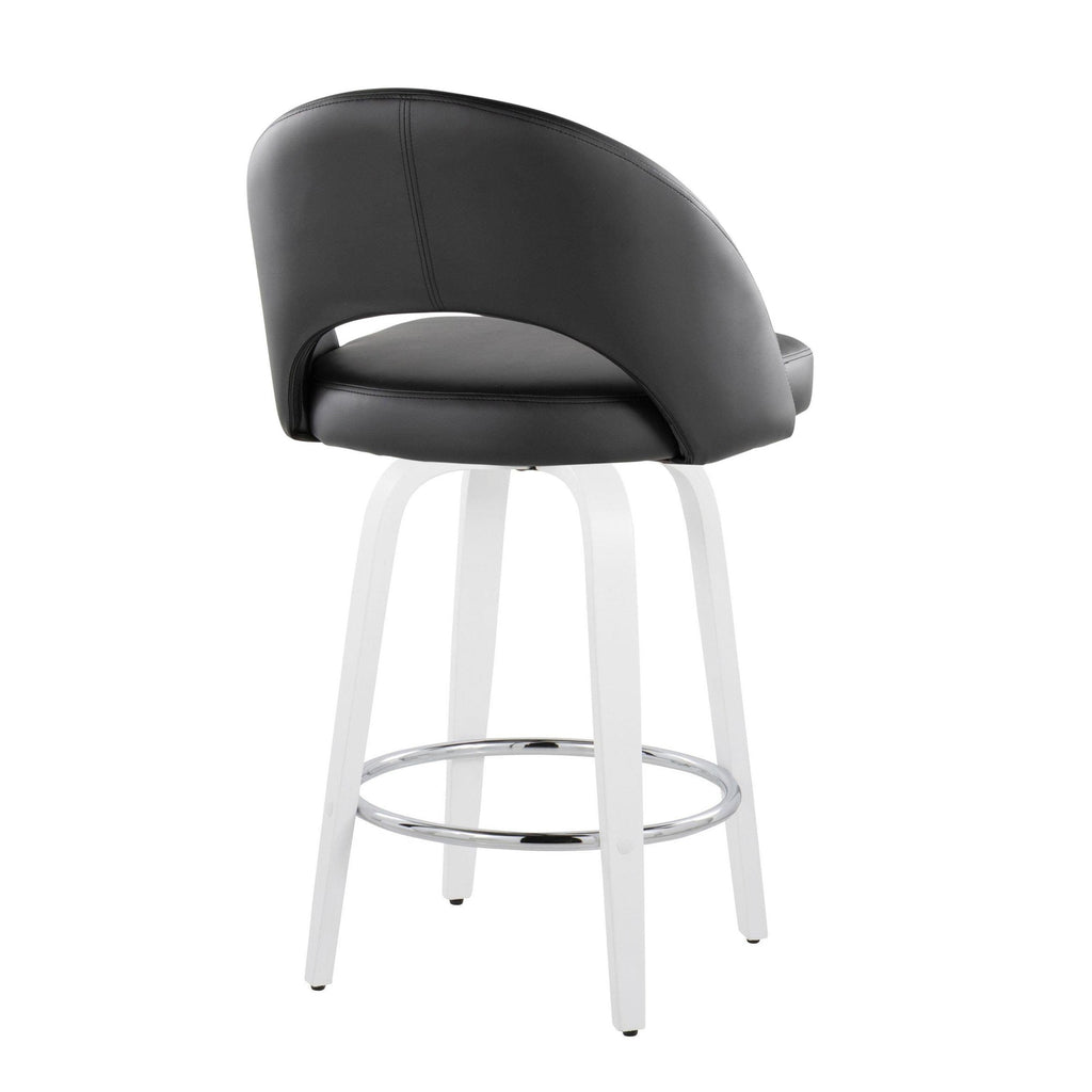 Renee 26" Fixed-Height Counter Stool - Set of 2 - White Wood, Black PU, Chrome Metal