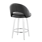 Renee 26" Fixed-Height Counter Stool - Set of 2 - White Wood, Black PU, Chrome Metal