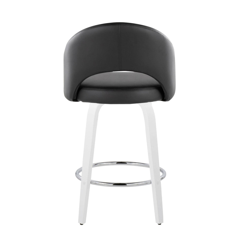 Renee 26" Fixed-Height Counter Stool - Set of 2 - White Wood, Black PU, Chrome Metal