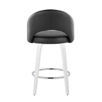 Renee 26" Fixed-Height Counter Stool - Set of 2 - White Wood, Black PU, Chrome Metal