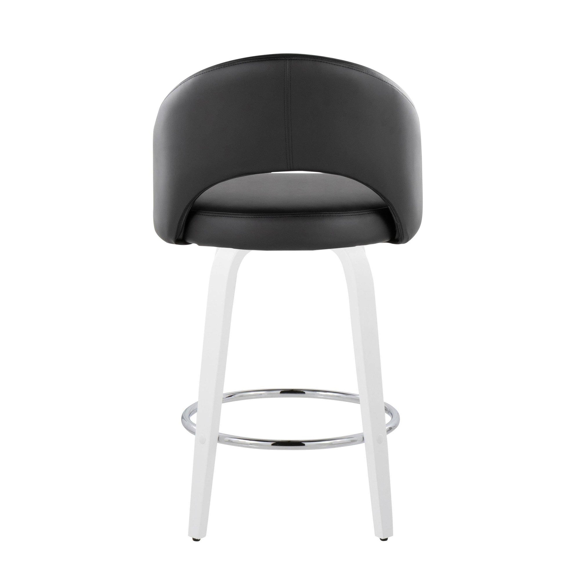Renee 26" Fixed-Height Counter Stool - Set of 2 - White Wood, Black PU, Chrome Metal