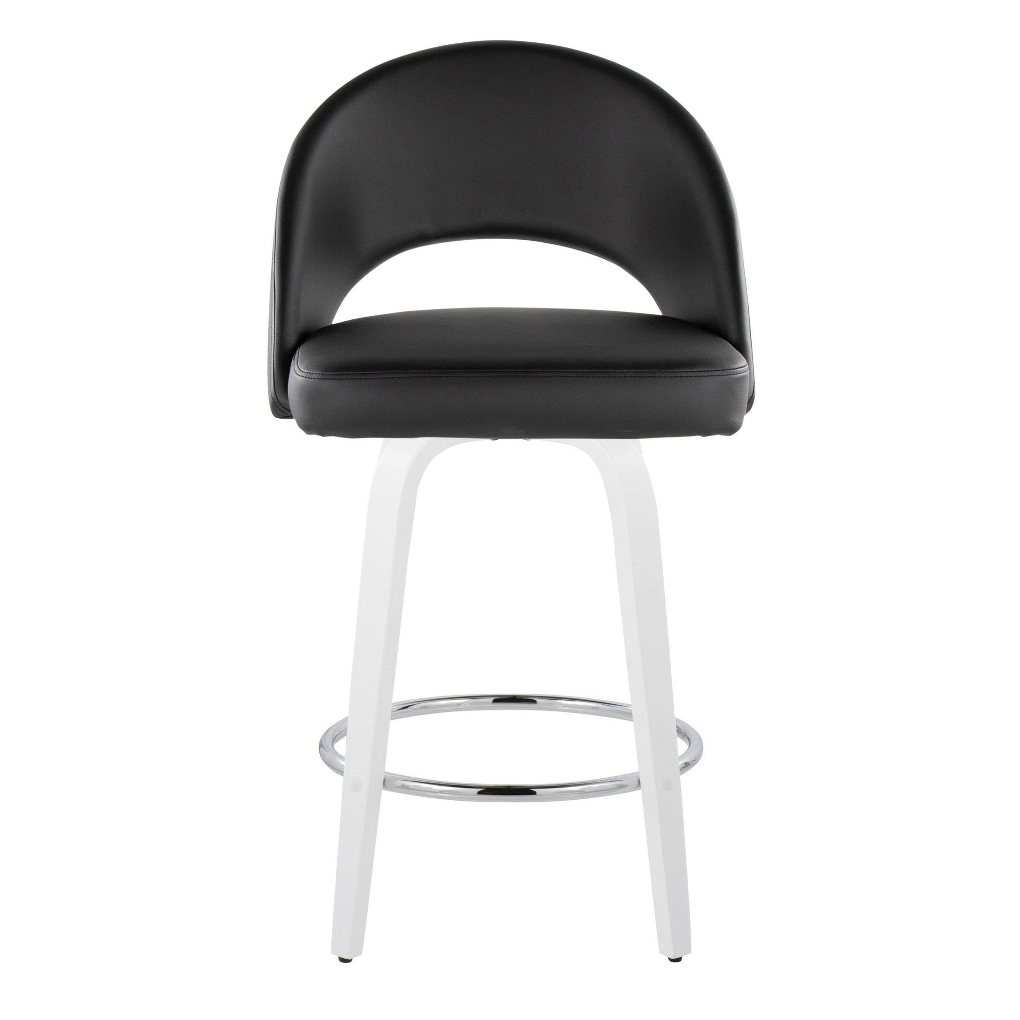 Renee 26" Fixed-Height Counter Stool - Set of 2 - White Wood, Black PU, Chrome Metal