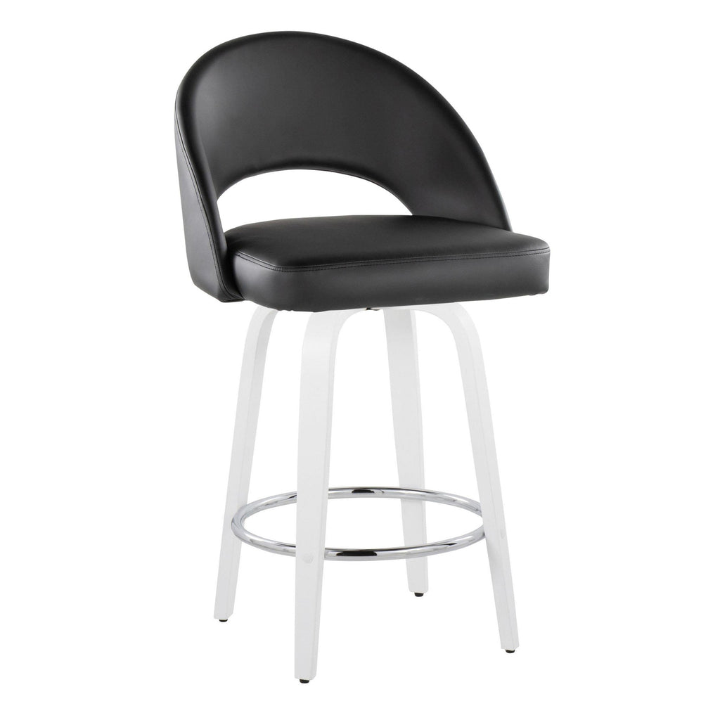 Renee 26" Fixed-Height Counter Stool - Set of 2 - White Wood, Black PU, Chrome Metal