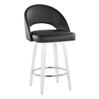 Renee 26" Fixed-Height Counter Stool - Set of 2 - White Wood, Black PU, Chrome Metal