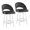 Renee 26" Fixed-Height Counter Stool - Set of 2 - White Wood, Black PU, Chrome Metal