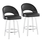Renee 26" Fixed-Height Counter Stool - Set of 2 - White Wood, Black PU, Chrome Metal