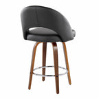 Renee Upholstered 26" Fixed-Height Counter Stool - Set of 2 - Walnut Wood, Black PU, Chrome Metal