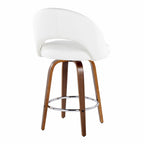 Renee Upholstered 26" Fixed-Height Counter Stool - Set of 2 - Walnut Wood, White PU, Chrome Metal