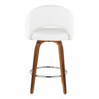 Renee Upholstered 26" Fixed-Height Counter Stool - Set of 2 - Walnut Wood, White PU, Chrome Metal