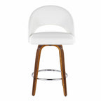 Renee Upholstered 26" Fixed-Height Counter Stool - Set of 2 - Walnut Wood, White PU, Chrome Metal