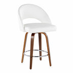 Renee Upholstered 26" Fixed-Height Counter Stool - Set of 2 - Walnut Wood, White PU, Chrome Metal