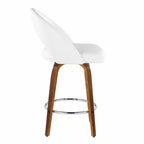 Renee Upholstered 26" Fixed-Height Counter Stool - Set of 2 - Walnut Wood, White PU, Chrome Metal