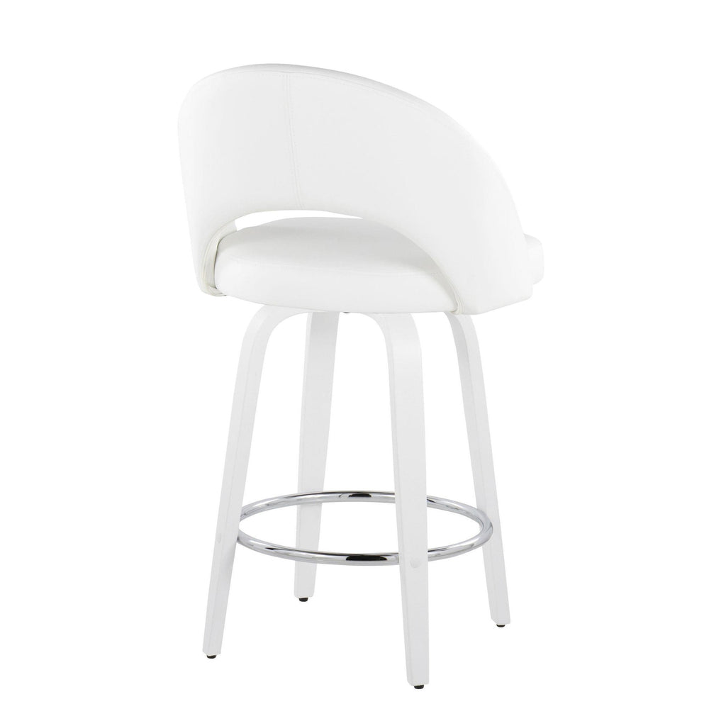 Renee 26" Fixed-Height Counter Stool - Set of 2 - White Wood, White PU, Chrome Metal