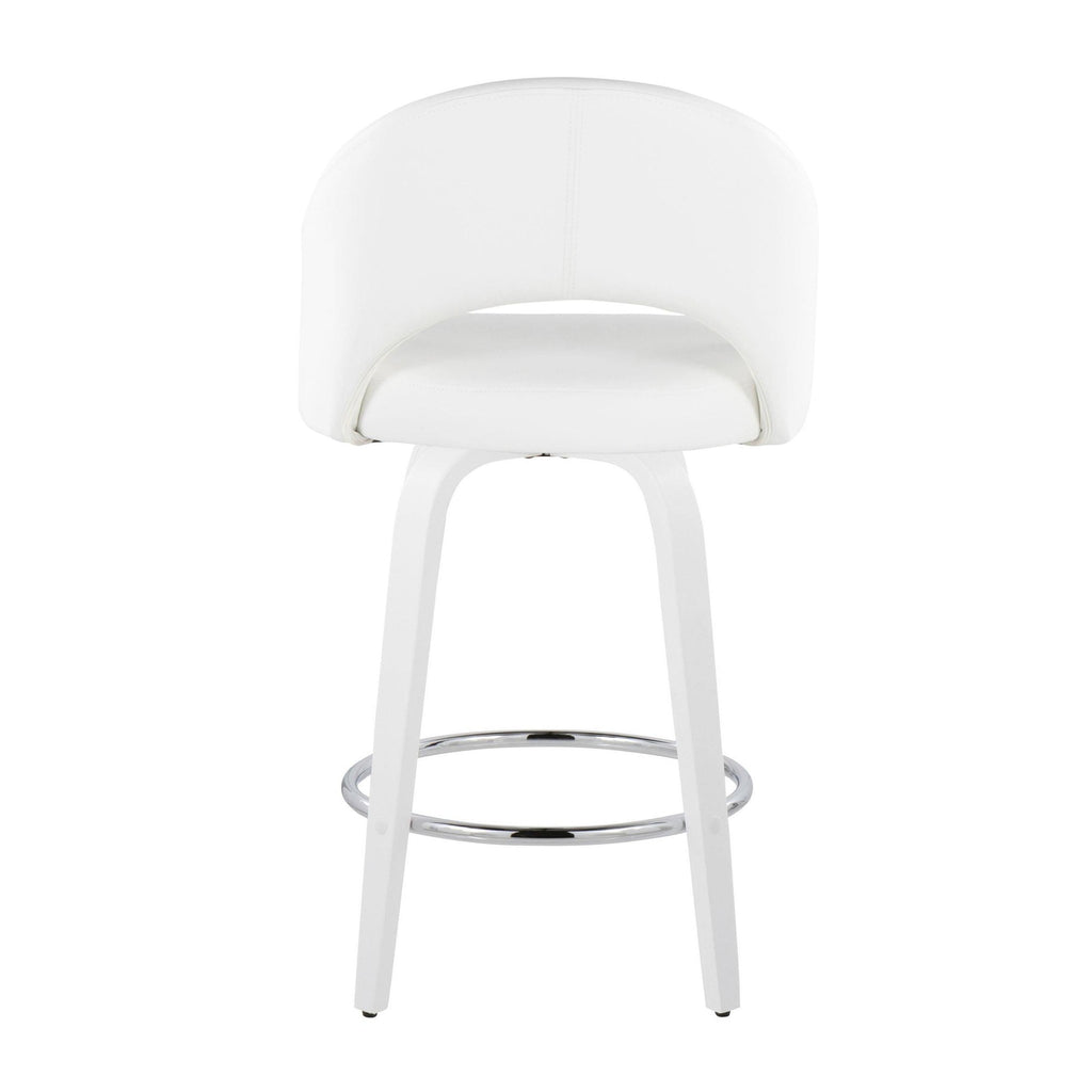 Renee 26" Fixed-Height Counter Stool - Set of 2 - White Wood, White PU, Chrome Metal
