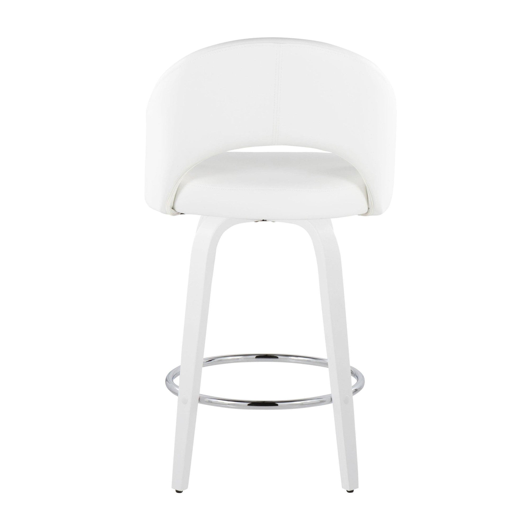 Renee 26" Fixed-Height Counter Stool - Set of 2 - White Wood, White PU, Chrome Metal
